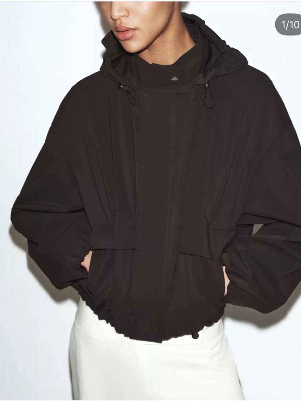 Dark brown rubberized hooded jacket, M